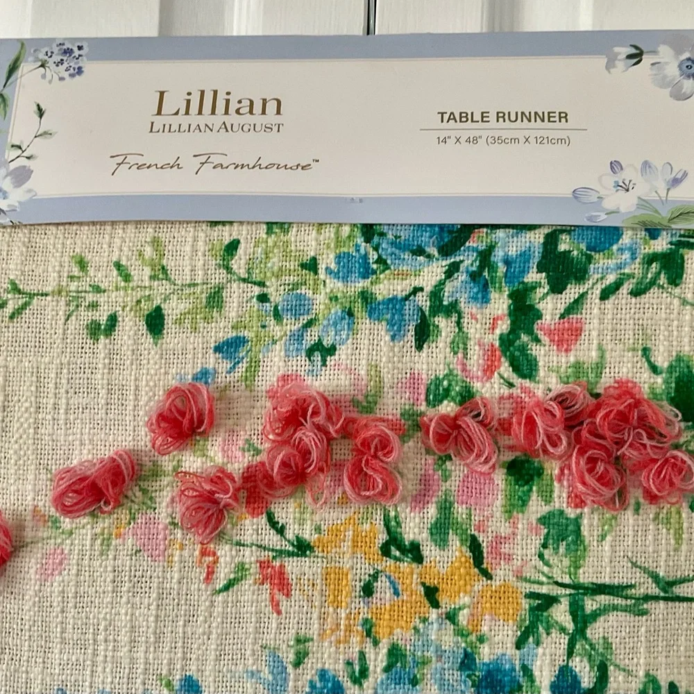 Lillian by Lillian August French Farmhouse Table Runner 14”x48” Cream Floral NEW